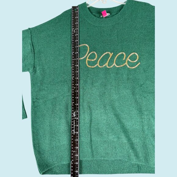 Vince Camuto Sweater Women's Small Green Crewneck Holiday Peace Festive Cozy NWT - Picture 6 of 10